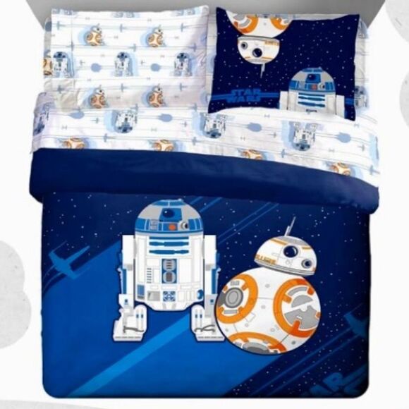 STAR WARS Droids R2-D2 and BB-8 Organic Cotton Navy Blue Duvet Cover TWIN Size - Picture 10 of 12